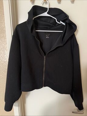 a new day Black Cropped Zip-Up Hooded Bomber Jacket